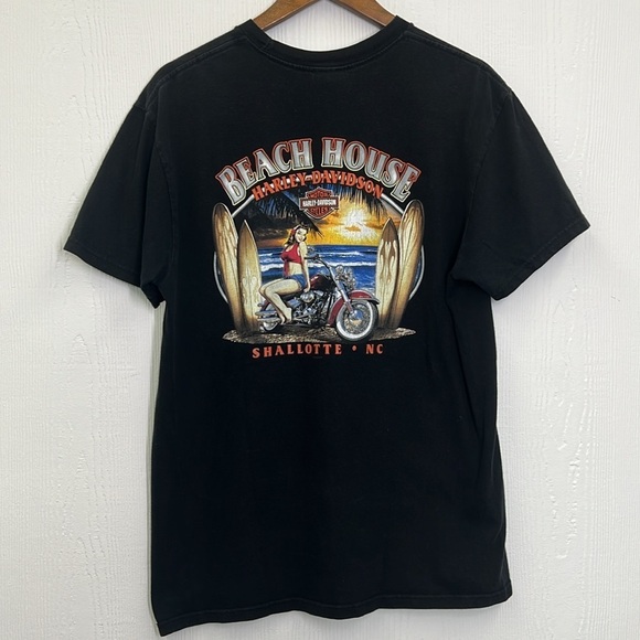Harley Davidson - 2009 Beach House Pinup Motorcycle Shallotte NC T Shirt Large - Picture 8 of 10